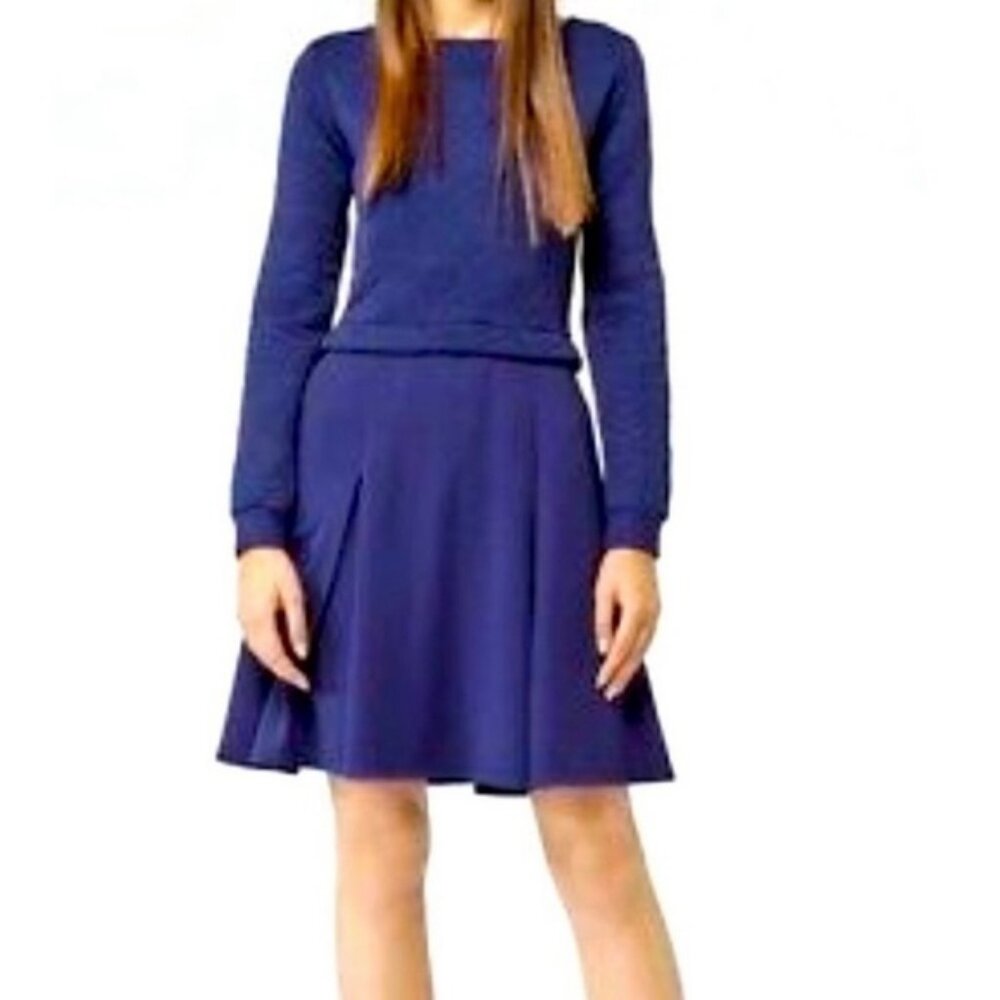 Reiss 1971 Kula Quilted Contrast Fit & Flare Skater Dress Blue Size 2 Pockets